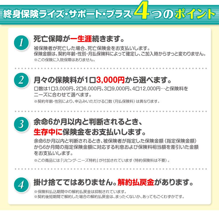 終身保険 ライズ・サポート・プラス4つのポイント